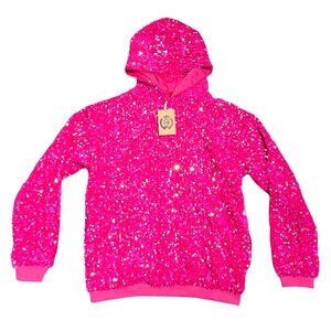 NWT | WELAKEN Girls' All-Over Sequin Hoodie | Magenta Pink | Side Pockets | 12